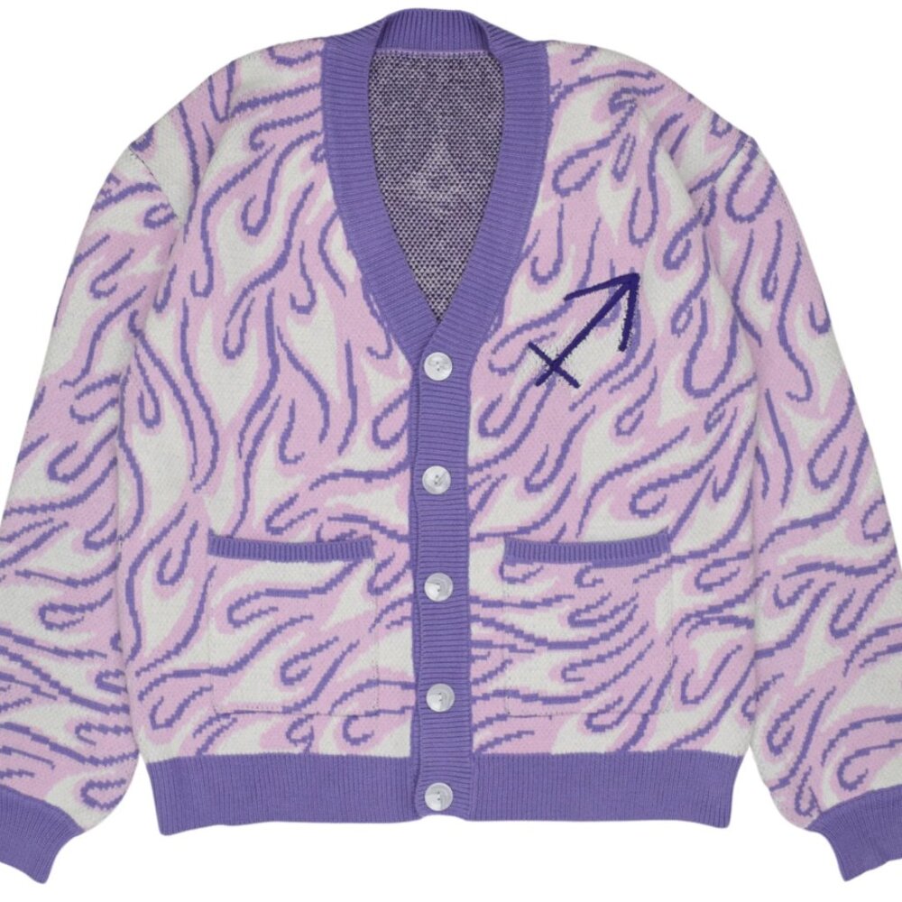 Steady Hands Purple Lavender Flame Bow Arrow Sagittarius Cardigan